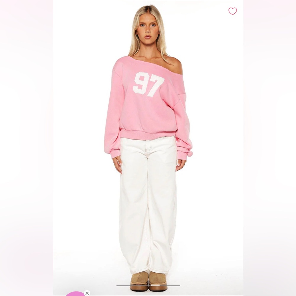 beginning boutique pink off shoulder sweatshirt